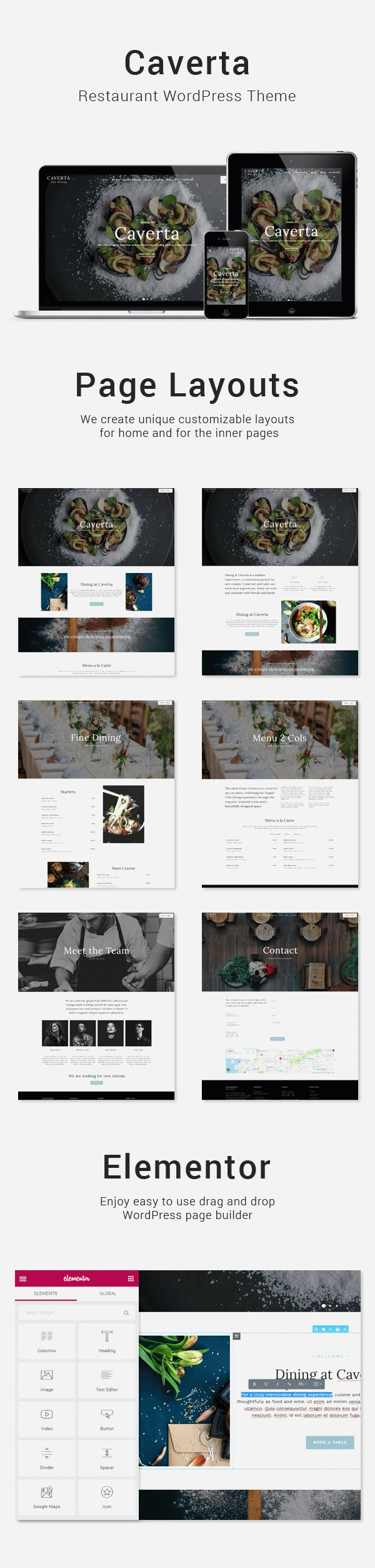 Features Caverta - Fine Dining Restaurant WordPress Theme